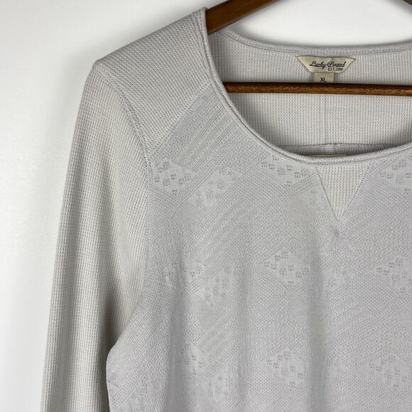 Lucky Brand Jacquard Thermal Round Neck Long Sleeve Shirt Gray Womens Sz XL NWT - Picture 3 of 12